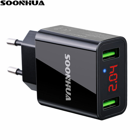 SOONHUA LED Display Dual USB Charger EU/US Plug 2.2A Max Smart Fast Charging Mobile Phone Wall Charger for iPhone iPad Samsung ► Photo 1/6