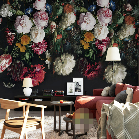 Custom Any Size 3D Wall Murals Wallpaper Retro Hand Painted Floral Wall Painting Living Room Bedroom Home Mural Wallpaper Flower ► Photo 1/6