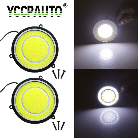 YCCPAUTO 2Pcs 90mm Round COB LED Daytime Running Lights White LED Car Fog Lamp DRL Waterproof Auto Driving Bulbs 12V ► Photo 1/6