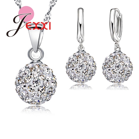 New 10 Color  Jewelry Sets 925 Sterling Silver Austrian Crystal Pave Disco Ball Lever Back Earring Pendant Necklace Woman ► Photo 1/6