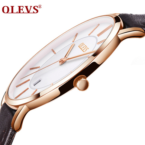 Hot Sale Men Sports Watches OLEVS Luxury Brand Men's Quartz Analog Display Date Watches Casual Genuine Leather Swim Watch Thin ► Photo 1/6