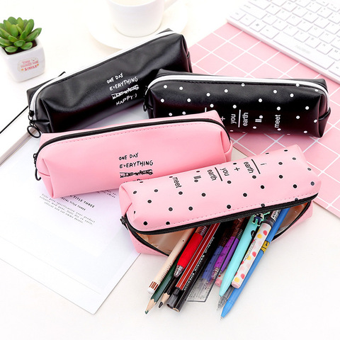Cute Square pencil case girls Kawaii Pu Leather Pen Bag Stationery