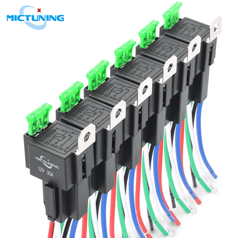 MICTUNING 6pcs 5-Pin SPST Automotive Electrical Relays with 14AWG Wires Car Fuse Relay Switch Harness Set 30A ATO/ATC Blade Fuse ► Photo 1/6