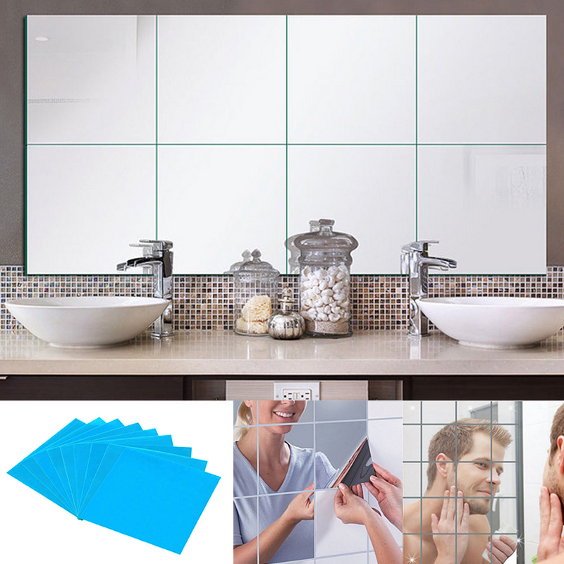 32 Pcs Mirror Tile Wall Sticker Square, How To Stick A Mirror Tiled Wall