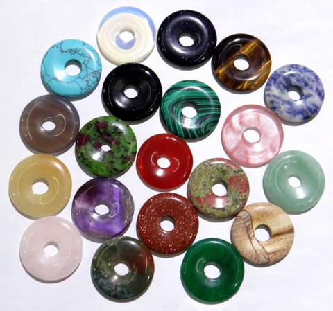 40mm natural stone Quartz crystal tiger eye Turquoises Opal circle donut charms pendants for diy jewelry making necklace 1pcs ► Photo 1/6