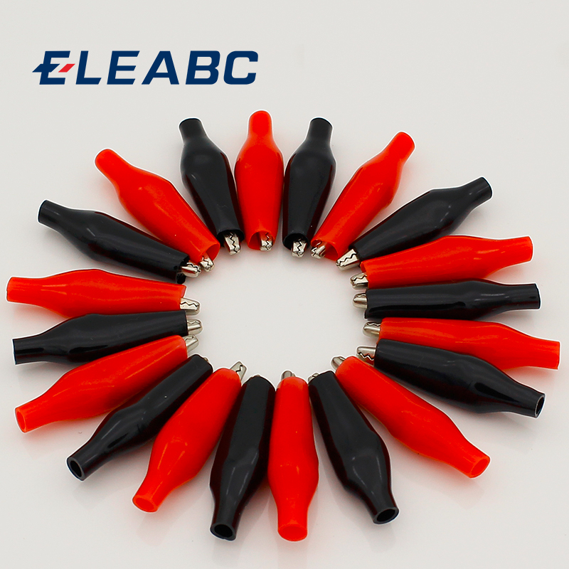 20pcs Battery Clamp Test Probe Electrical Alligator Clip Boot Black Red 45mm 