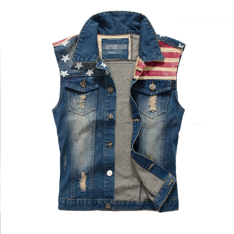 DIMUSI Brand Mens Denim Vest Men Cowboy Ripped Sleeveless Vintage Jacket Tank Spring USA Flag washed Jeans Vest Plus Size 5XL ► Photo 1/6