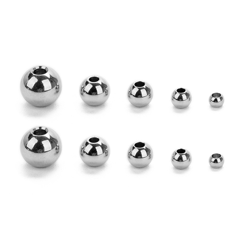 50pcs/lot 304 Stainless Steel Round Ball Beads Steel Tone 2 3 4 5 6 7 8mm with Large Hole European Space Beads for DIY Jewelry ► Photo 1/3