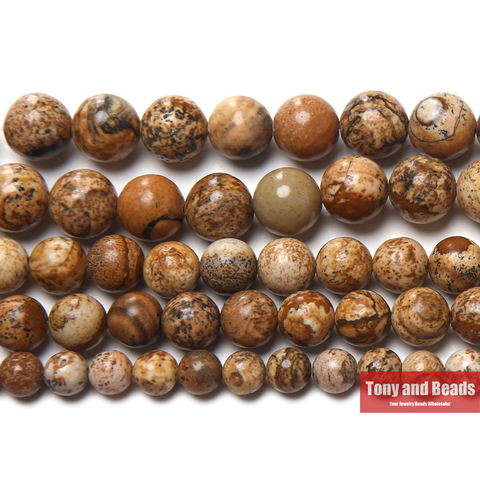 Free Shipping Natural Stone Picture Jaspers Round Beads 15