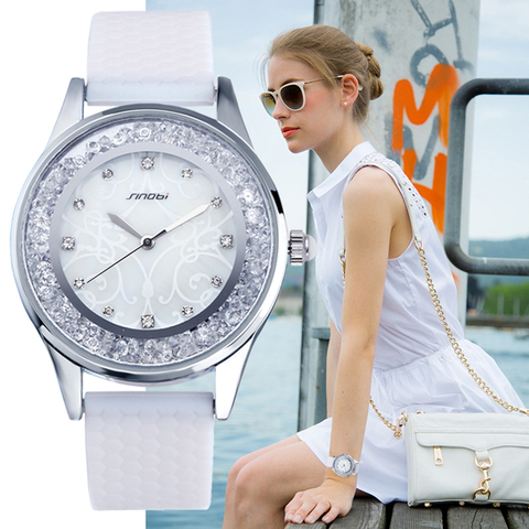 SINOBI Fashion Women's Diamonds Wrist Watches Silicone Watchs Luxury Brand Ladies Geneva Quartz Clock Females relogio masculino ► Photo 1/6