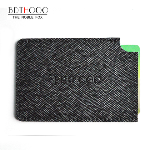 TIANHOO Men Credit ID Card Holder Slim Wallet Mini Pocket Genuine Leather Handmade Sewing Black Card Pocket ► Photo 1/6