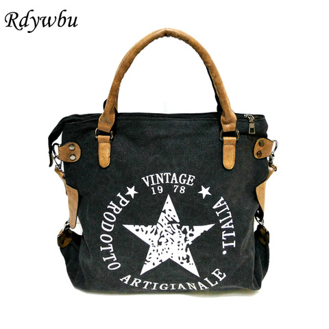 Rdywbu VINTAGE BIG STAR PRINTED CANVAS TOTE HANDBAG - Women's Multifunctional Travel Shoulder Bag Letters Messenger Bolsos B211 ► Photo 1/6