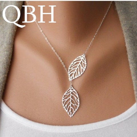 NK607 New Punk Fashion Minimalist Two Leaves Pendant Clavicle Necklaces For Women Jewelry Gift Tassel Summer Beach Chain Collier ► Photo 1/6