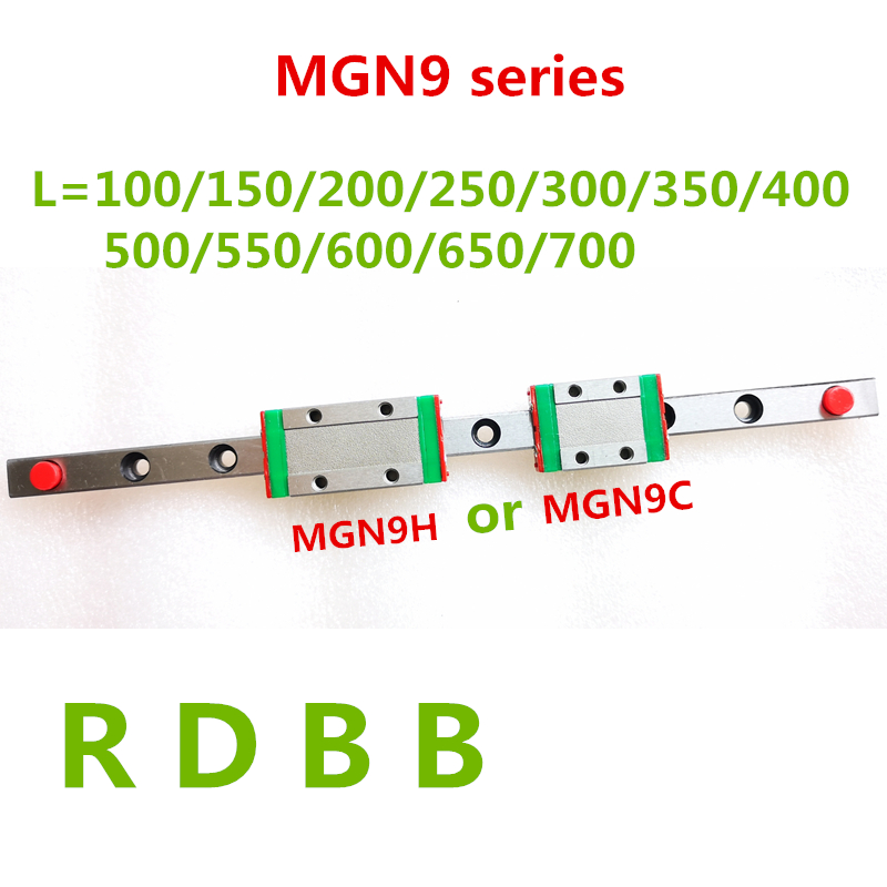 LUANYUN-Guide 9mm Linear Guide MGN9 100 150 200 250 300 350 400 450 500 550 600 700 Mm Linear Rail MGN9H Or MGN9C Block 3D Printer CNC Color : MGN9C, Guide Length : 100mm