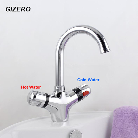 GIZERO Thermostatic Bathroom Swivel Faucet Small Spout Temperature Control Deck Mounted Vessel Sink Taps torneira crane ZR982 ► Photo 1/6