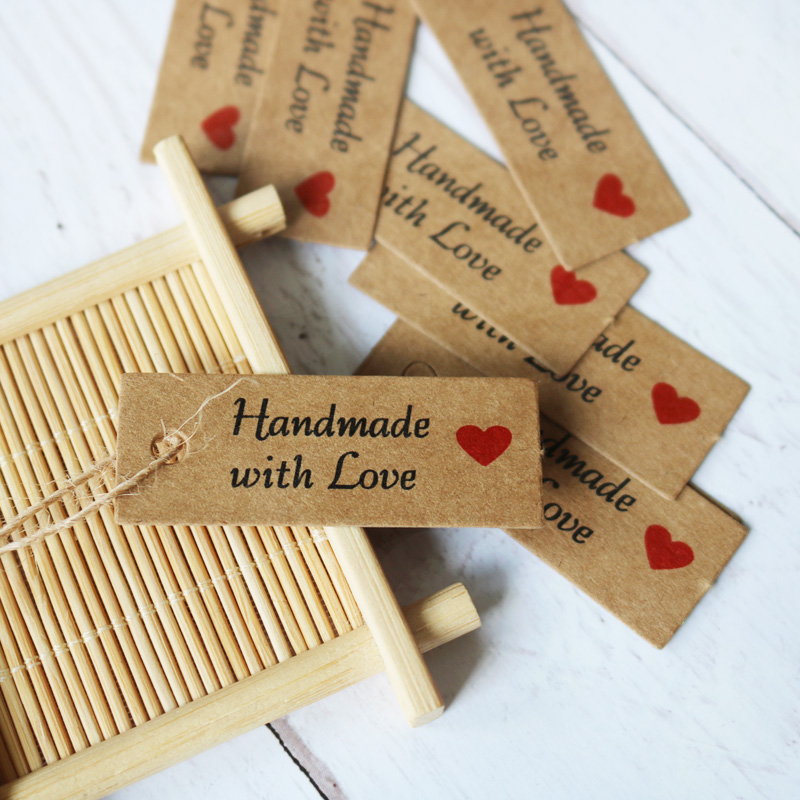 100 Pcs Kraft Paper Label Tags Blank Hangtags Handmade with Love Cards for Gifts 