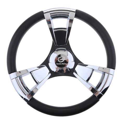 Universal Marine Yacht Pontoon Boat Steering Wheel 3 Spoke Wheel Polished Chromed ABS Spoke & Center Inserts Keyed Hub ► Photo 1/1