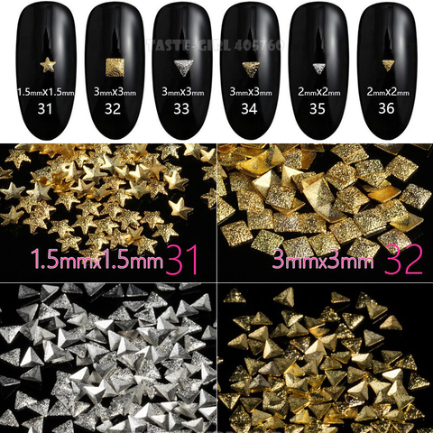 500PCS/PACK Frosted Silver Gold 3D Rectangle Triagnle Square Star Heart Oval Drop Metal Studs Nail Art Gems Rivets Decorations ► Photo 1/6
