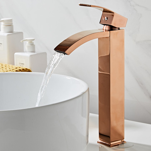 Basin faucet brass bathroom faucet single handle torneiras para pia de banheiro Rose Gold sink Wash faucet waterfall faucet ► Photo 1/6