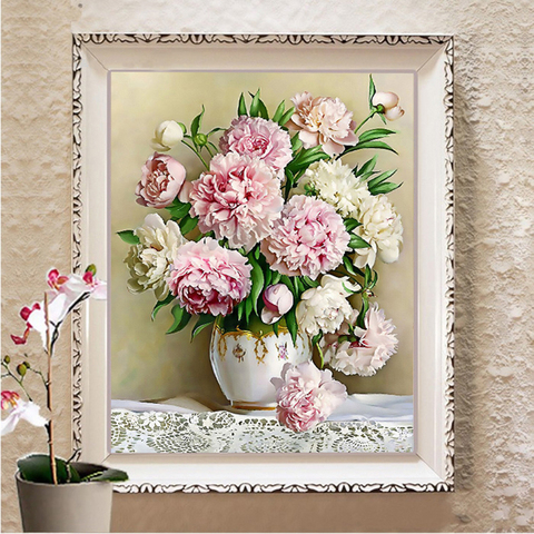 Needlework,Flowers,DIY DMC Peony Vase painting pattern on the fabric Cross stitch,Sets For Embroidery kits chinese Cross-Stitch ► Photo 1/6
