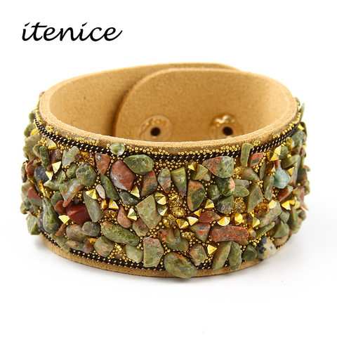 2022 Hot Sale Fashion Women Wrap Bracelet With Natural Stones Vintage Shake Leather Bracelets Bangle With Buttons Female Jewelry ► Photo 1/6