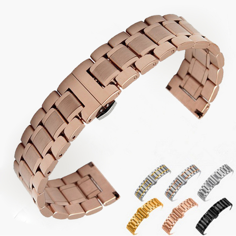14mm 16mm 18mm 22mm 24mm Stainless Steel Watch band Strap Bracelet Watchband Wristband Butterfly clasps Rose Gold Silver ► Photo 1/6