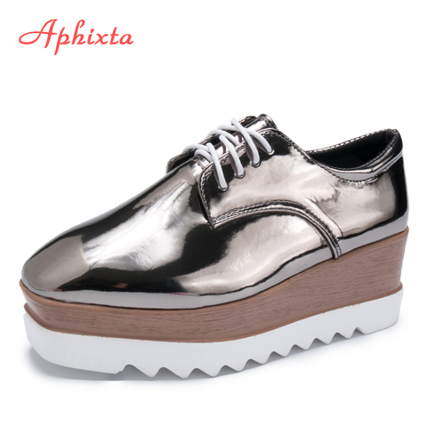 Aphixta Flat Platform Shoes Woman Lace-up Square Heel Shoes Casual Women's Shoes Ladies Shoes Zapatos Mujer Creepers Footwear ► Photo 1/6