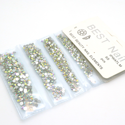 1 Pack Flatback Glass Nails Rhinestones Mixed Sizes SS4 SS6 SS8 SS10 Nail Art Decoration Stones Shiny Gems Manicure Accessories ► Photo 1/6