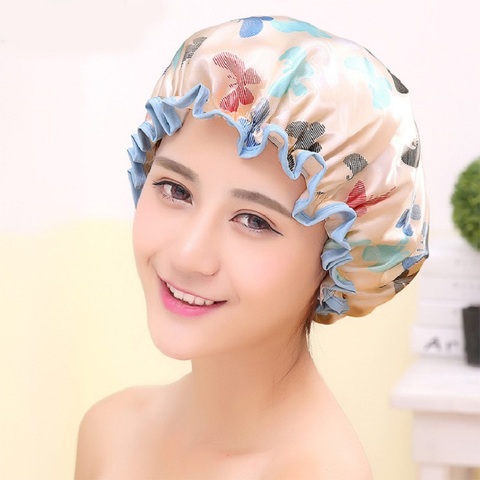 Butterfly Women Shower Cap Waterproof Shower Hair Cap Double Layer Bathing Cap Hat Randomly Color Bathroom Accessories ► Photo 1/6