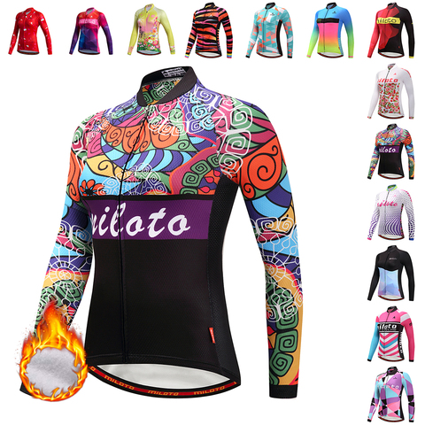 Women new Thermal Fleece Cycling long Jerseys Autumn Winter Warm 2022 Pro Mtb Long Sleeve Bike Wear Cycling Clothing Invierno ► Photo 1/6
