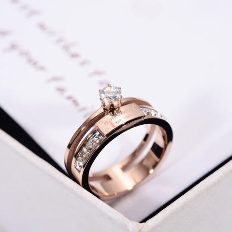 YUN RUO New Arrival Rose Gold Color Elegant Zircon CZ Ring For Woman Gift Party Stainless Steel Jewelry Top Quality Never Fade ► Photo 1/6