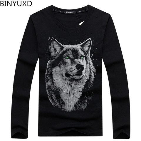 Hot sale Plus Size s-5XL Leisure autumn and winter cotton long sleeved male T-Shirt fashion brand men's t shirt wolf pattern ► Photo 1/5
