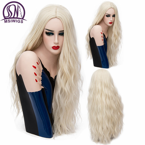 MSIWIGS 70CM Long Pink Wavy Wigs Cosplay Natural Synthetic Women' s Blonde Wig 29 Colors Heat Resistant Hair ► Photo 1/6