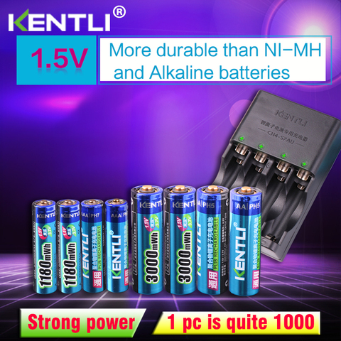 KENTLI 8pcs 1.5v aa aaa batteries Rechargeable Li-ion Li-polymer Lithium battery + 4 slots AA AAA lithium li-ion Smart Charger ► Photo 1/6