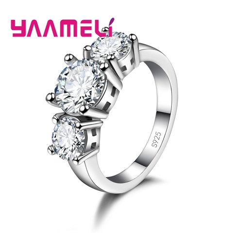 925 Sterling Silver 3 CZ Stone Prong Setting Band Rings for Men Women Wedding Engagement Jewelry Hot Sale 7 Colors!!! ► Photo 1/6