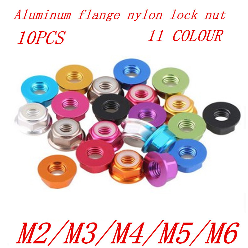 Nyloc Hex Flange Nylon Insert Lock Nuts M2 M3 M4 M5 M6 Multi-color Anodized Alu 