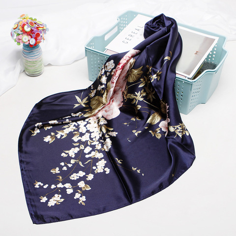 Fashion Neckerchief Scarf For Women Floral Print Silk Satin Hijab Scarfs 90*90cm Square Shawls Headband Scarves For Ladies 2022 ► Photo 1/6