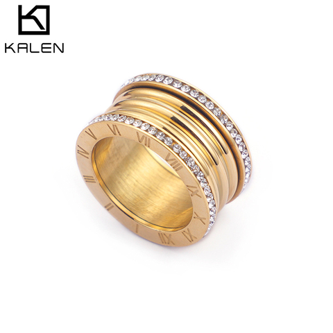 Kalen New 3 Colors Stainless Steel Bague Femme Trendy Cubic Zircon Wedding rings For Women Roman Numerals Anillos Mujer Jewelry ► Photo 1/6