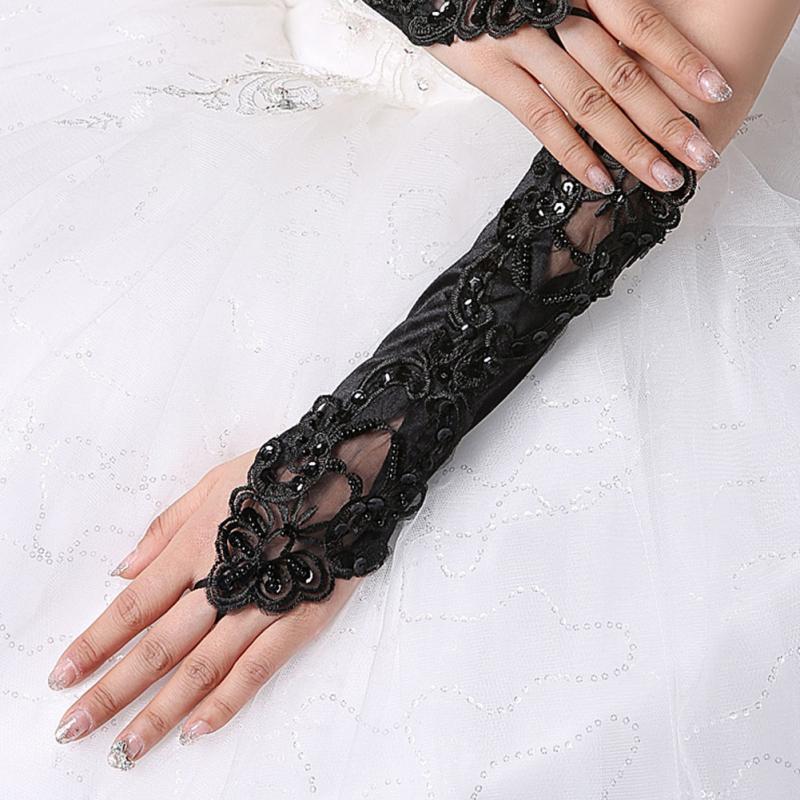 1Pair Lace Embroidered Long Gloves Women Fingerless Black Beading Gloves Steampunk Style Retro Gothic Party Costumes ► Photo 1/6