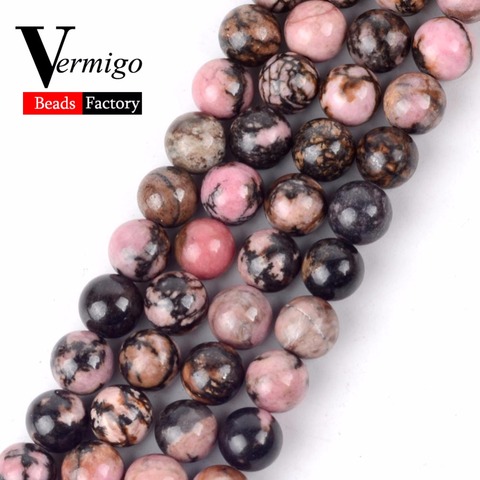 Wholesale Minerals Factory Wholesale Natural Stone Black Lace Rhodonite Beads Round Loose Beads For Jewelry Making4-10mm 15