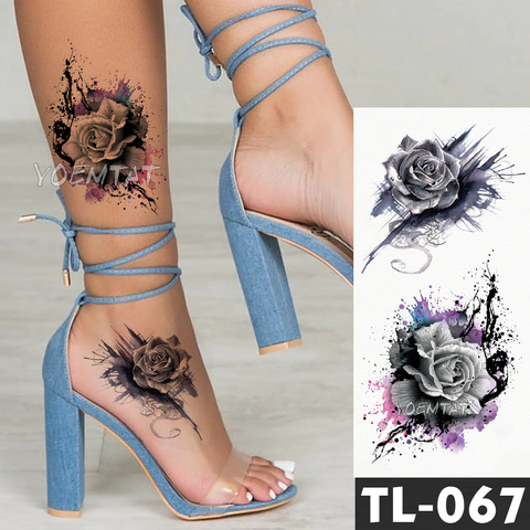 Water Transfer Dark splash ink realistic roses Temporary Tattoo Sticker Arm leg back Pattern body art Waterproof Fake tattoo ► Photo 1/6