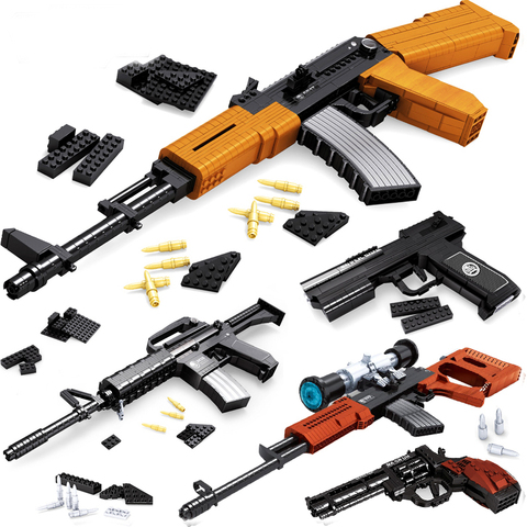 Ausini  Gun AK47 Revolver Pistol Submachine Sniper WW2 Military Army War SWAT Weapon Model Building Blocks Construction toys ► Photo 1/6