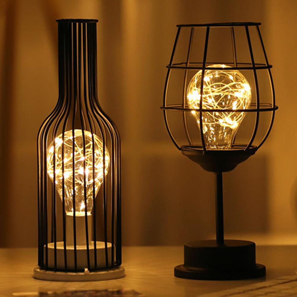 Led Retro Bulb Iron Table, Copper Wire Table Lamp