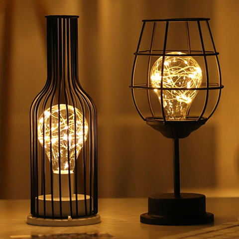 Led Retro Bulb Iron Table, Copper Wire Table Lamp Shade