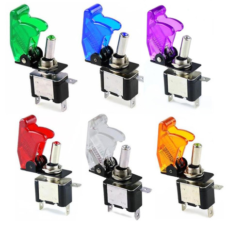 Auto Car Boat Truck Illuminated Led Toggle Switch With Safety Aircraft Flip Up Cover Guard  12V20A transparent ► Photo 1/6