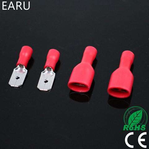 100pcs FDFD 1.25-250 MDD1.25-250 6.3mm Red Female + Male Spade Insulated Electrical Crimp Terminal Connectors Wiring Cable Plug ► Photo 1/5