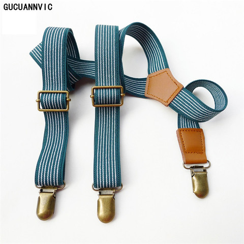 New Retro green Striped suspenders men braces 3 clip leisure pants suspenders for Mens and Womens vintage tirantes hombre ► Photo 1/6