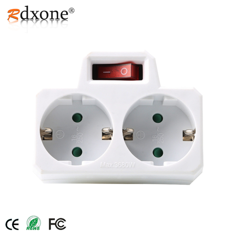 Rdxone 16A European Type Conversion Plug 1 TO 2 Way EU Standard Power Adapter Socket with Switch ► Photo 1/6