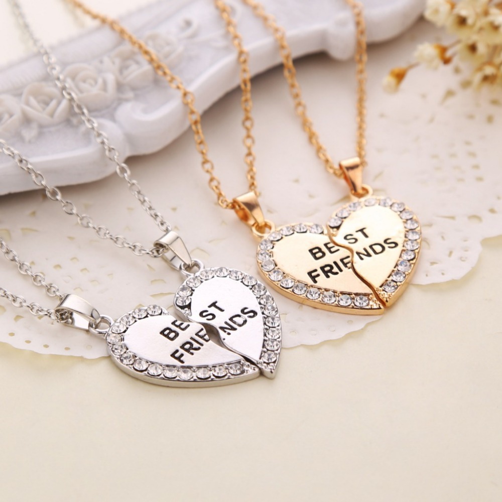 2 Piece Set Fashion Best Friend Couple Pendant Necklace Broken