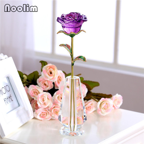 NOOLIM Crystal Glass Rose Flower Figurines Craft Wedding Valentine's Day favors Gifts Table Decoration Ornaments ► Photo 1/6